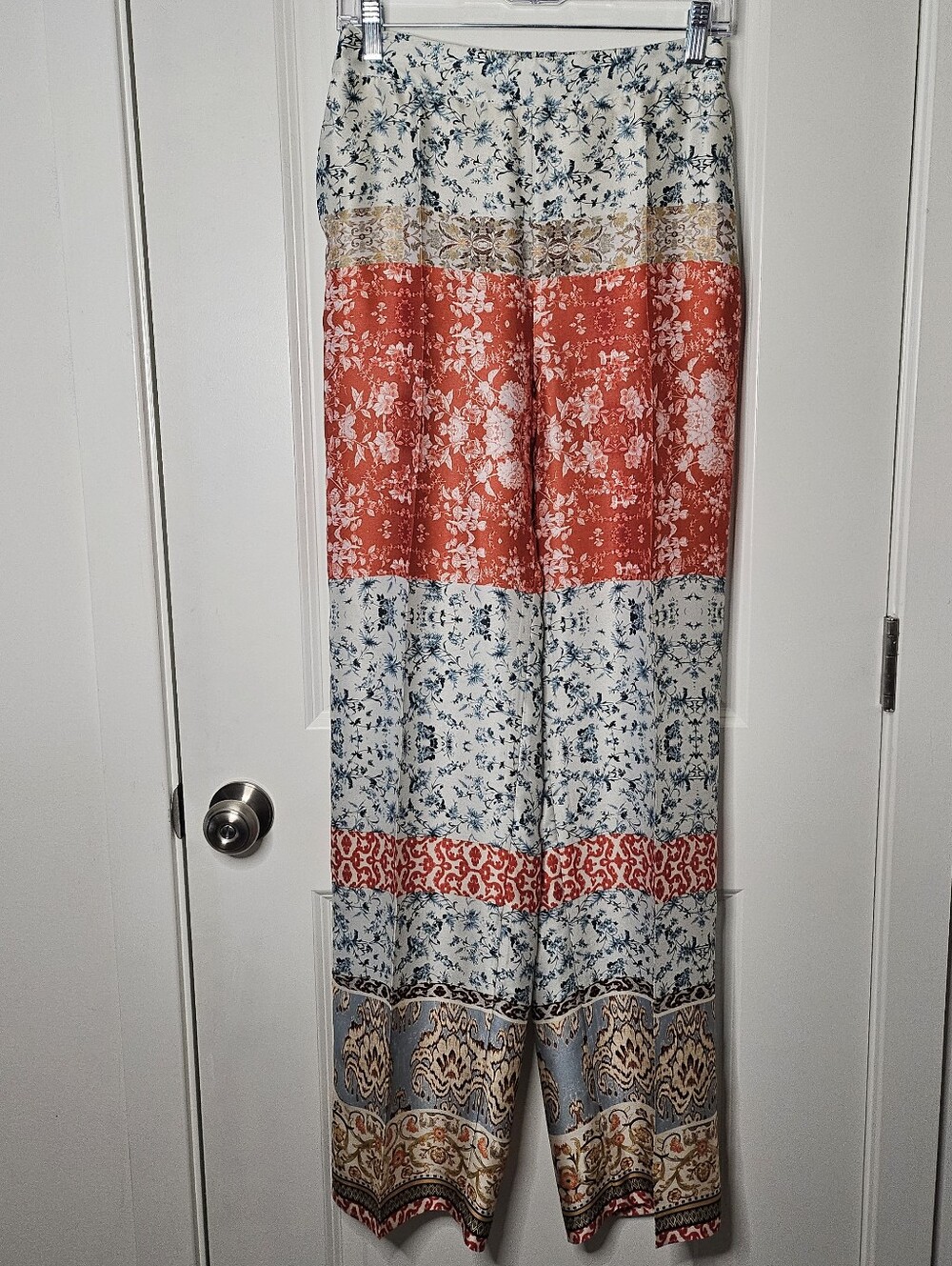Zara Boho Straight Leg Palazzo Pants S Patchwork Floral Festival Coastal Flowy - Picture 2 of 13